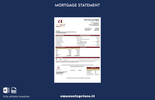 stile verificato Estratto del mutuo della Marocco Umnia Bank Modello Word e mode